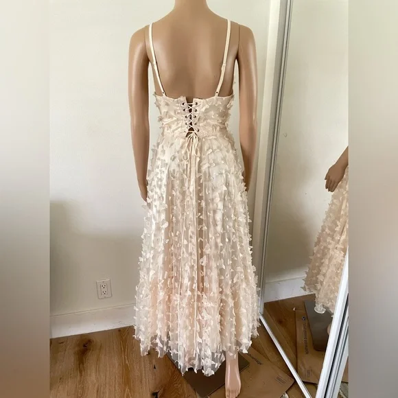 Mable 3D Butterfly Appliqué Dress Cream Bustier Corset Milkmaid Party Dress Sz L - Picture 5 of 13